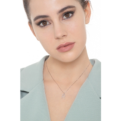 Letter R pendant with round cut diamonds