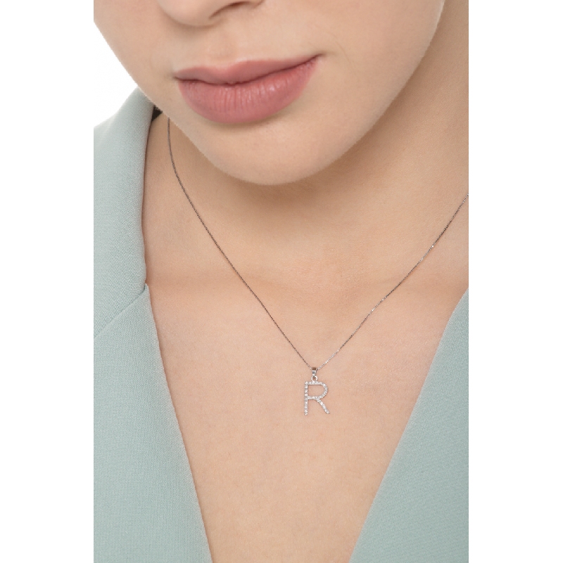Letter R pendant with round cut diamonds