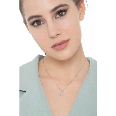 Letter V pendant with round cut diamonds