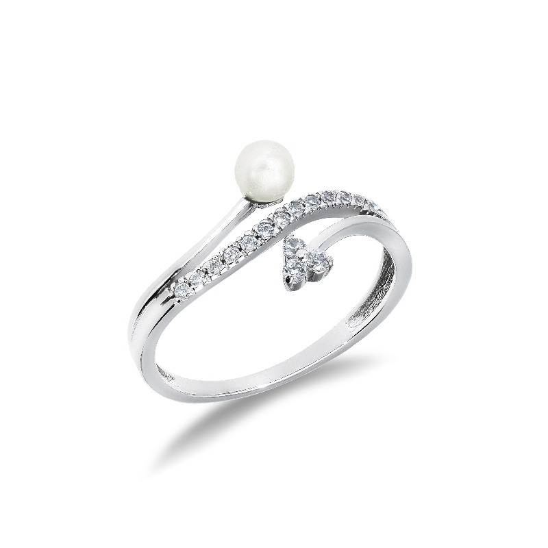 18k white gold zircon ring with pearl