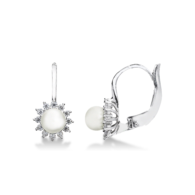 18k white gold earrings with pearls and zircon