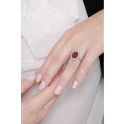 Anello a contorno in oro bianco 18k con Rubino e Diamanti 2