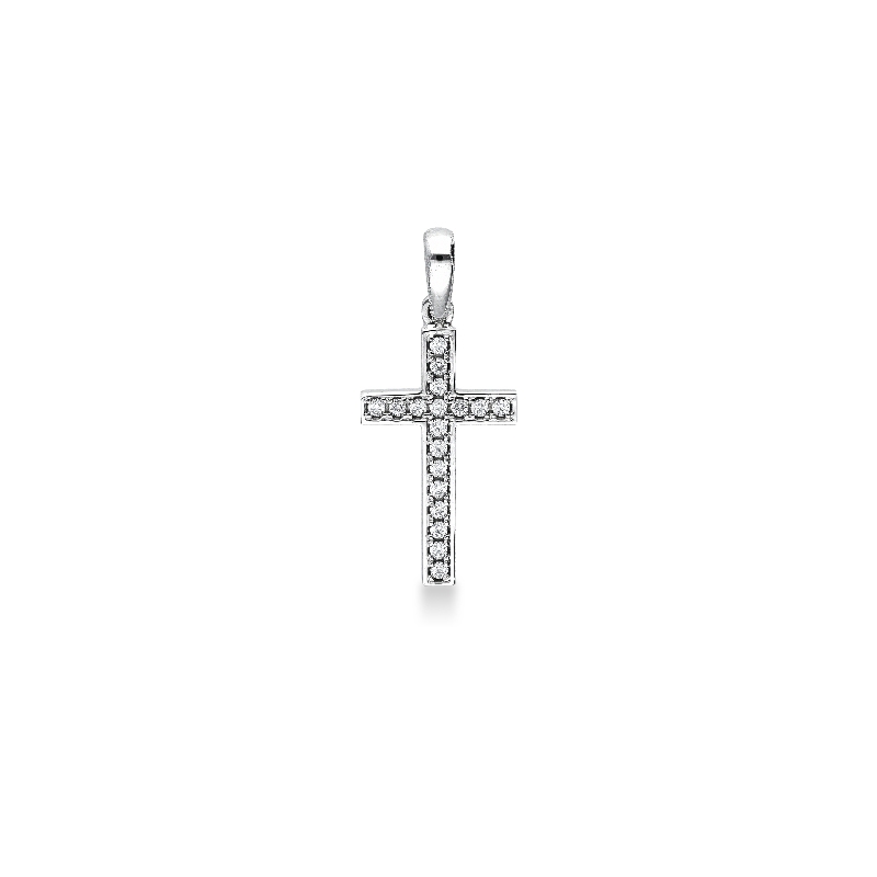 18k white gold, cubic zirconia, cross pendant