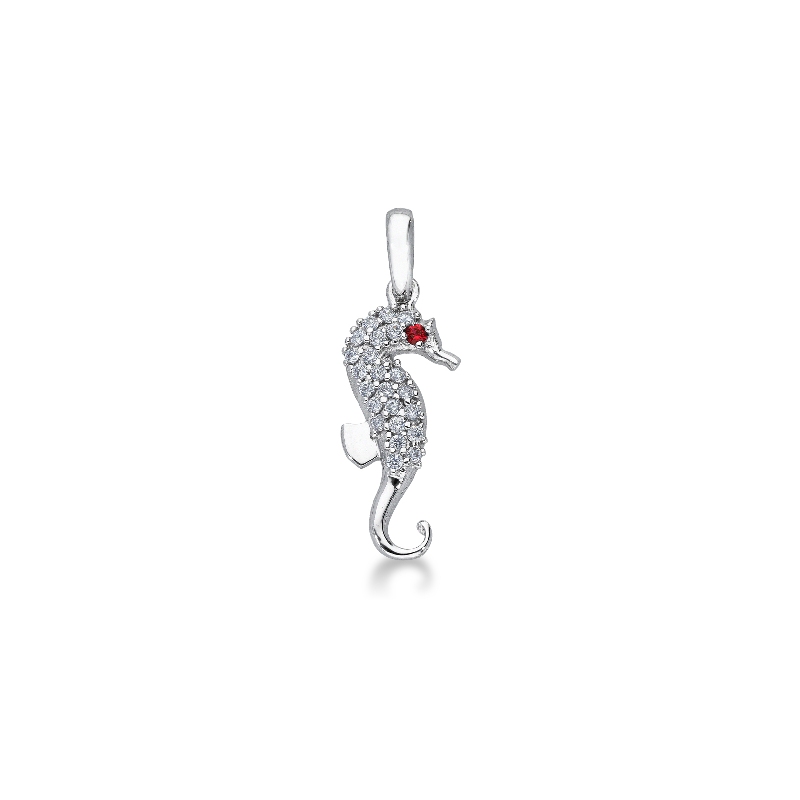 Seahorse pendant in 18k white gold with cubic zirconia