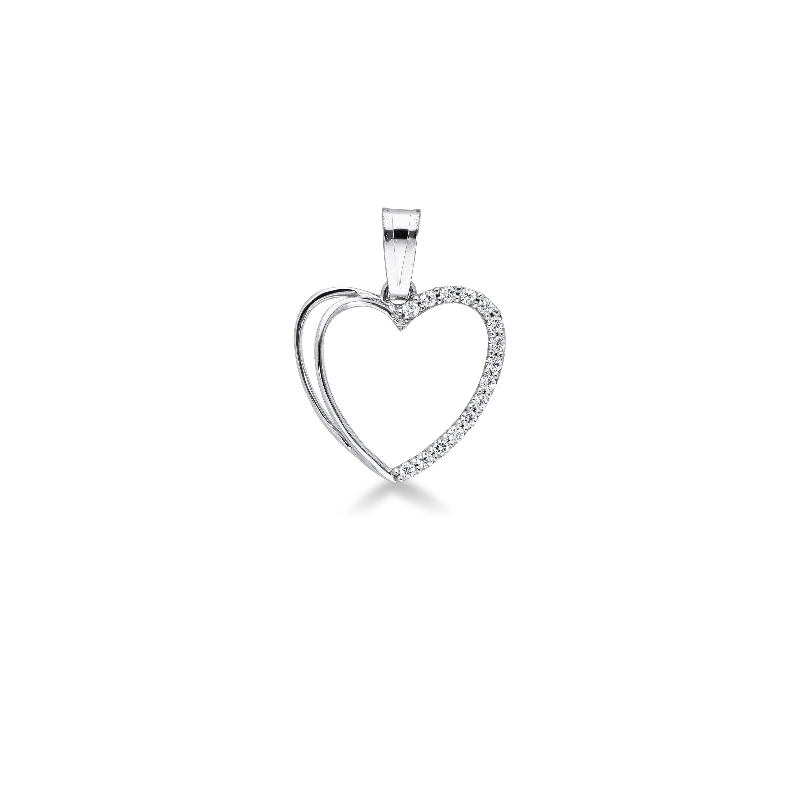 Heart shape pendant in 18k white gold with cubic zirconia