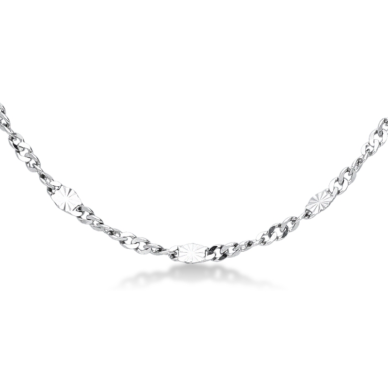 Textured link chain in 18k white gold, 40 cm long