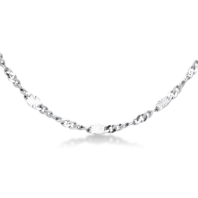 Textured link chain in 18k white gold, 40 cm long