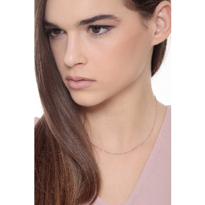 Textured link chain in 18k white gold, 40 cm long