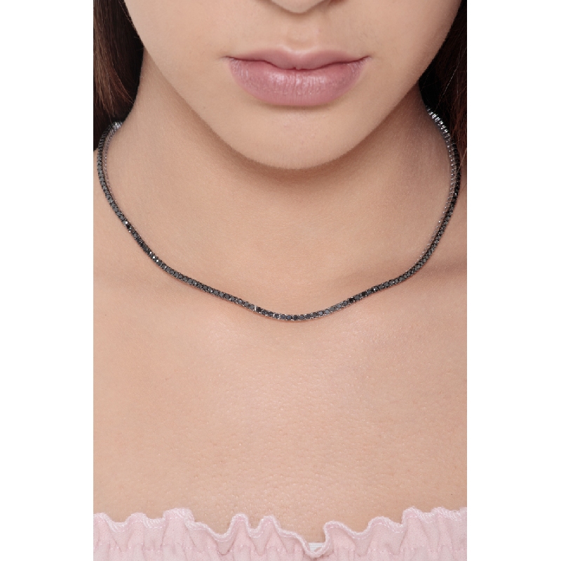 Tennis necklace in white gold 18k with black diamonds