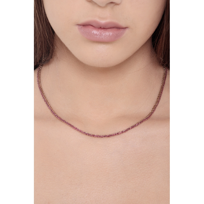 Tennis necklace in rose gold 18k with rubies 