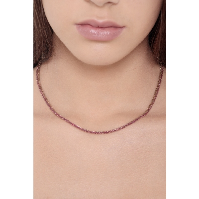 Tennis necklace in rose gold 18k with rubies 