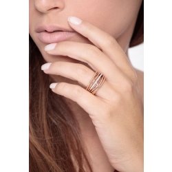 Band crossover ring with diamonds in white and rosé gold 18k 2