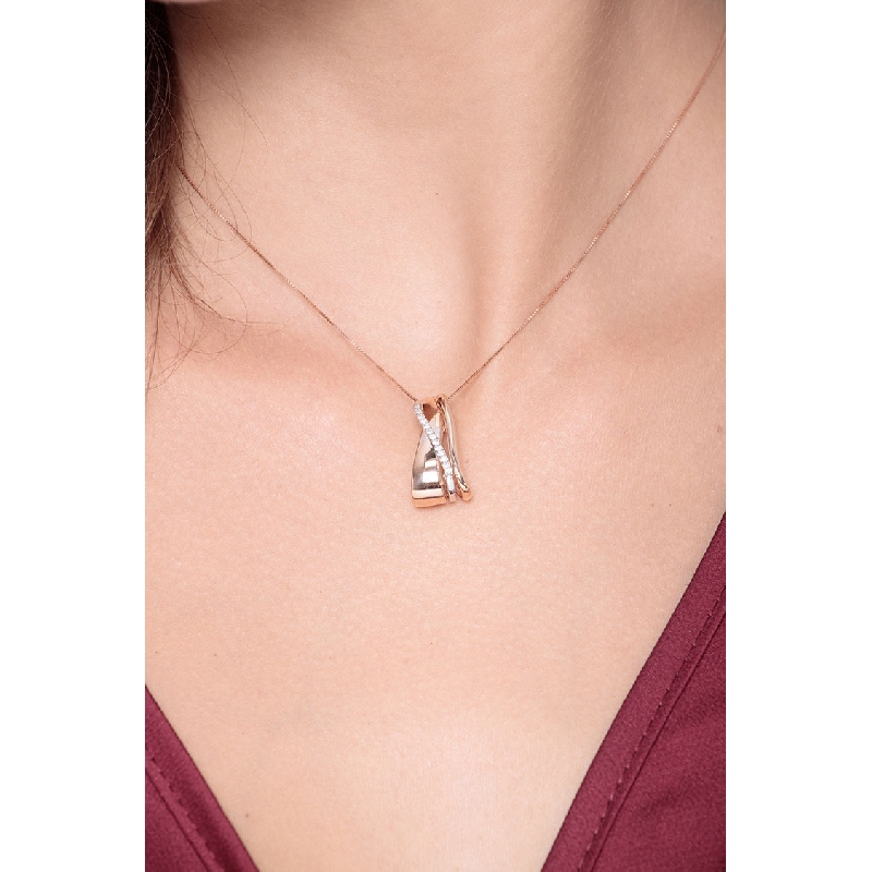 18k white and rose gold bands pendant with diamonds