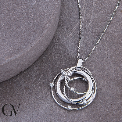 Fancy wire pendant with diamonds in 18k white gold