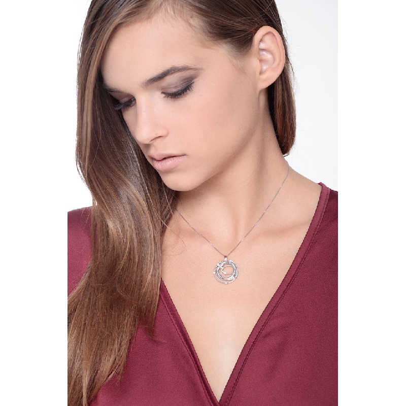 Fancy wire pendant with diamonds in 18k white gold