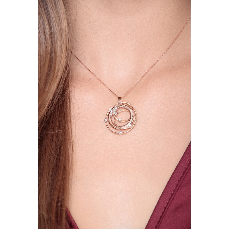 Fancy wire pendant with diamonds in 18k rose gold