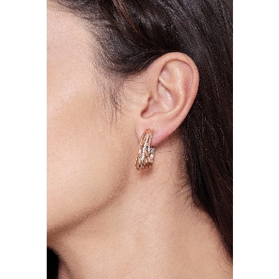 White and rose gold 18k braided wired earrings with diamonds 