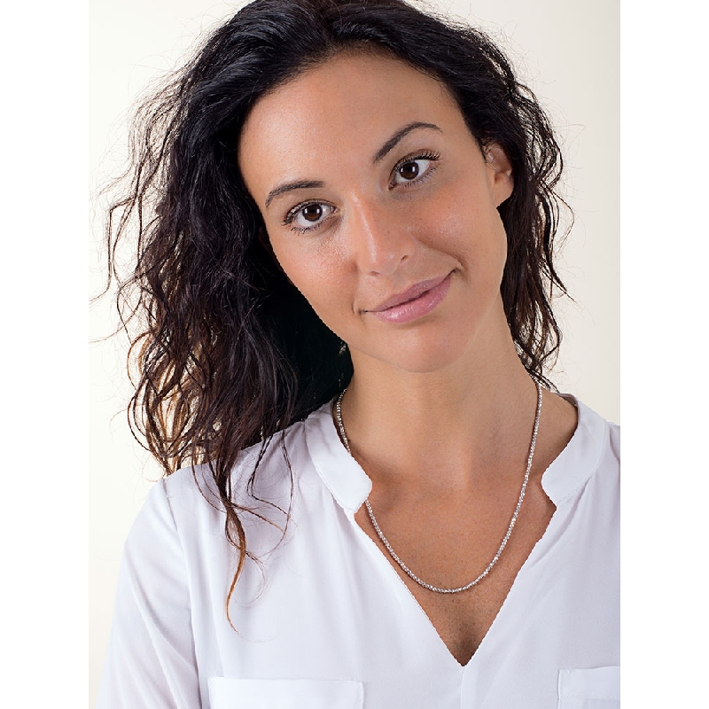 Diamond cut spheres necklace in 18k white gold, 50 cm 