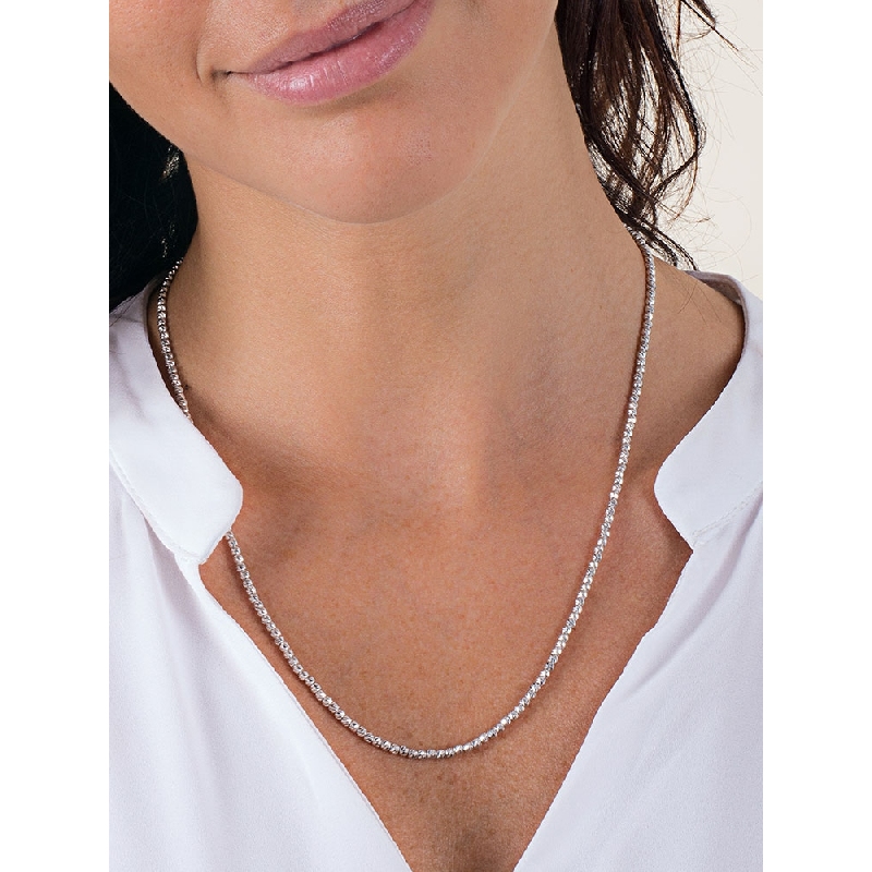 Diamond cut spheres necklace in 18k white gold, 50 cm 