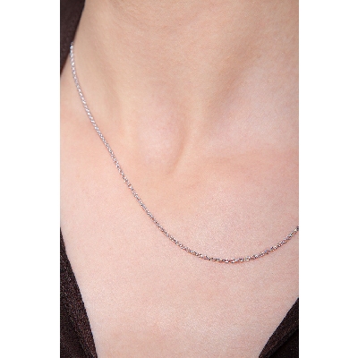 Thin belcher chain in 18k white gold, 45 cm