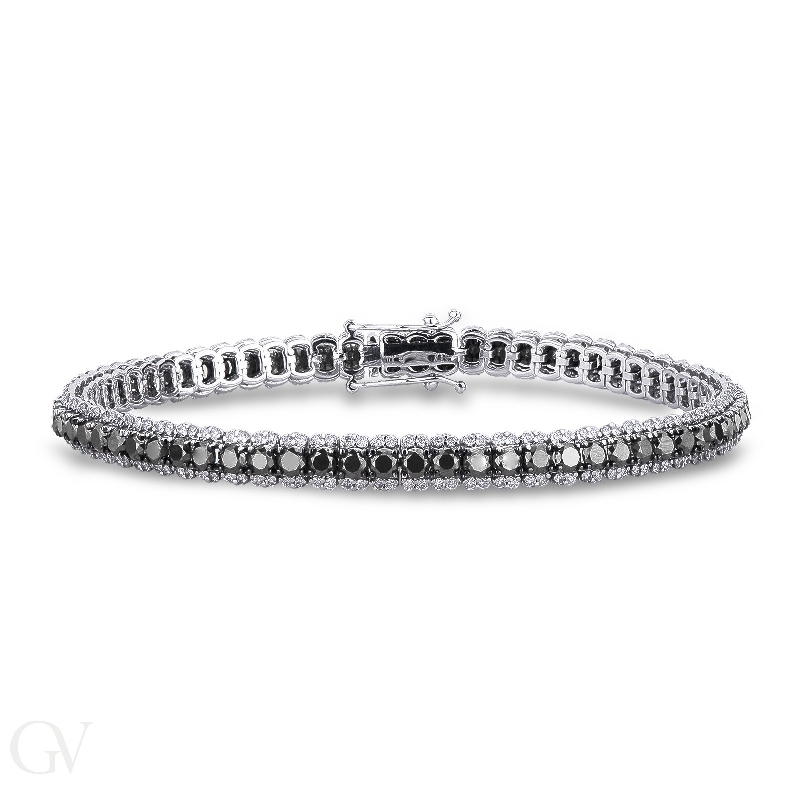 Fancy tennis bracelet in white gold 18k with black and white diamonds