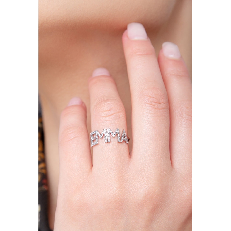 Anello personalizzabile in oro Bianco 18k e diamanti, EMMA