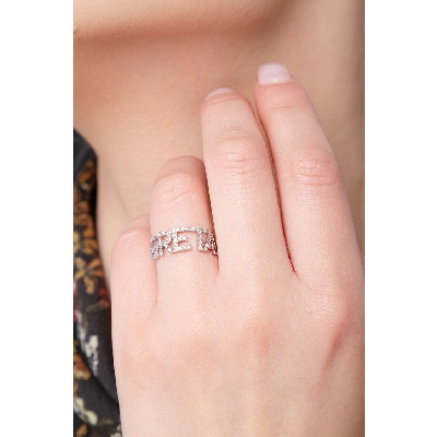 18K white gold name ring GRETA with diamonds 