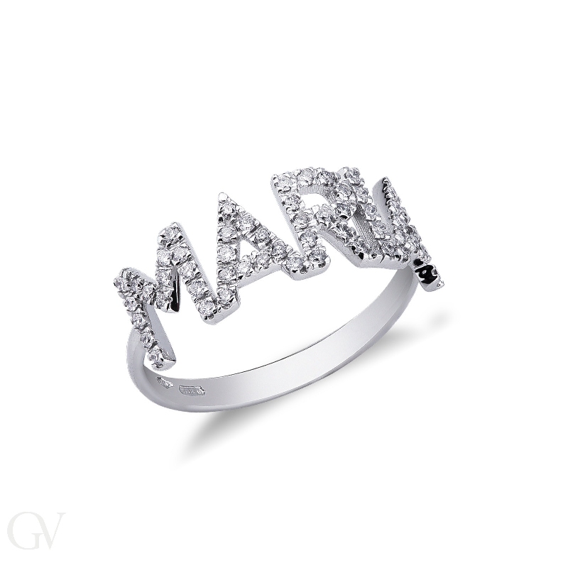 White gold 18k name ring MARIA with diamonds 