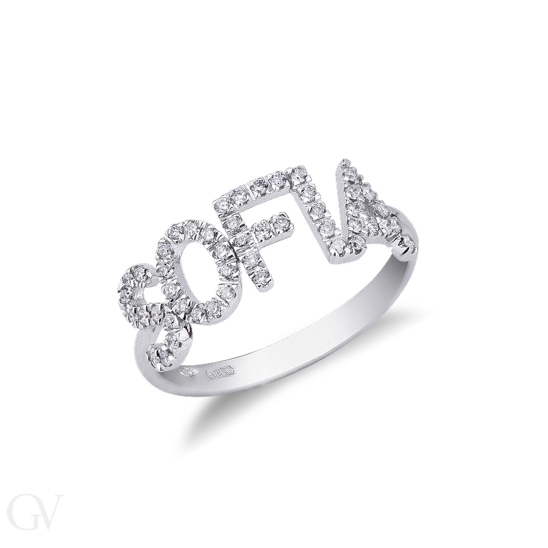 18K White gold name ring SOFIA with diamonds 