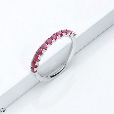 18k white gold half eternity ring with 11 rubies
