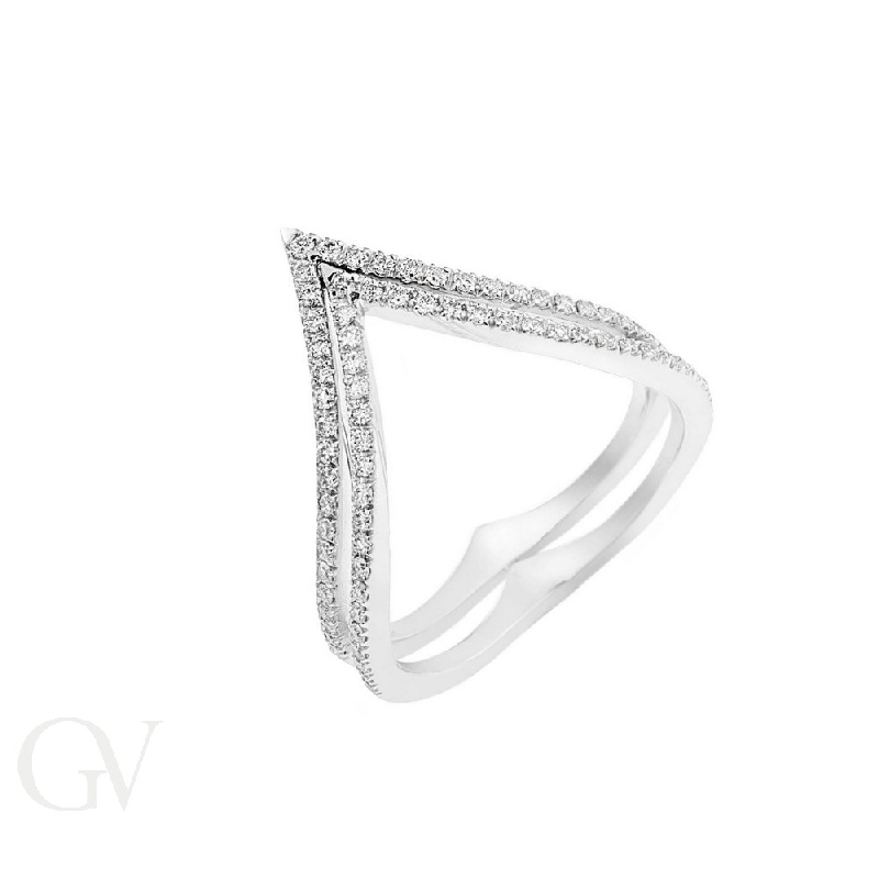 18k white gold ring with two rows of diamonds 