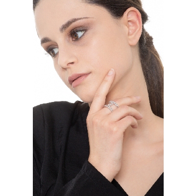 White gold 18k double row of diamonds ring 