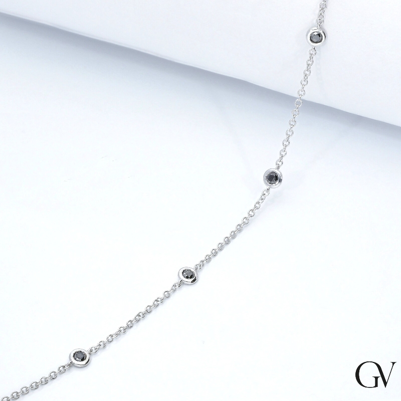 Bracciale in oro bianco 18k a 5 castoni con diamanti neri, cm 20