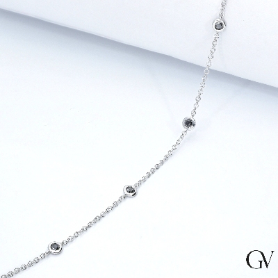 Bracciale in oro bianco 18k a 5 castoni con diamanti neri, cm 20