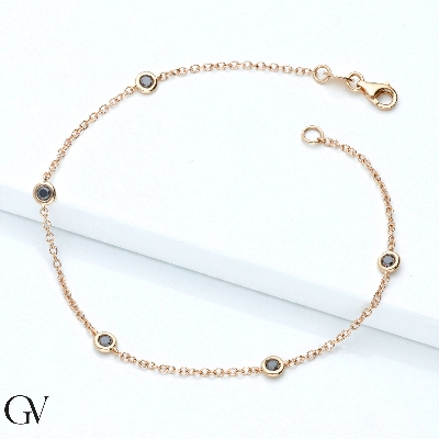 Bracciale in oro rosa 18k con diamanti neri, lunghezza 20 cm.