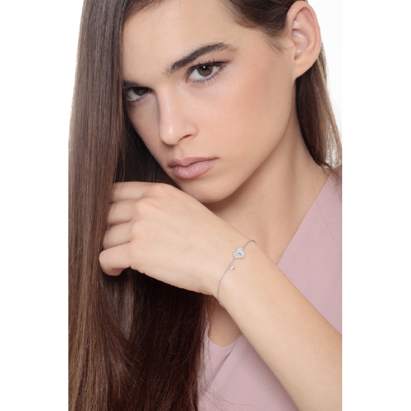 18k white gold bracelet with lock heart charm