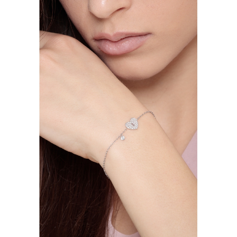 18k white gold bracelet with lock heart charm