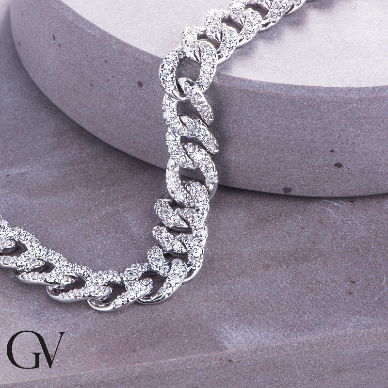 18k white gold cuban link with diamonds 