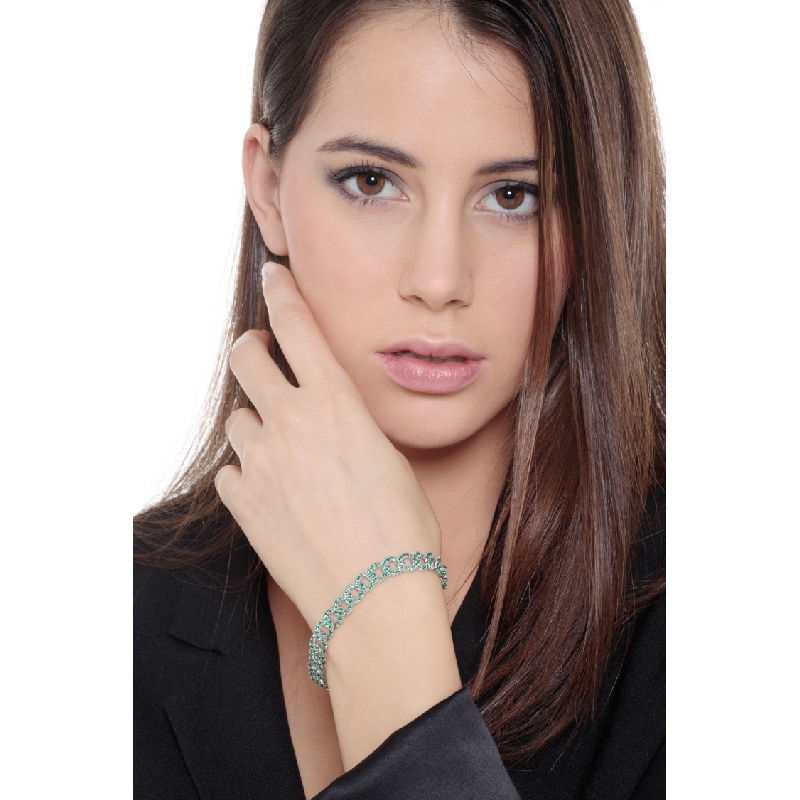 18k white gold cuban link bracelet with emeralds