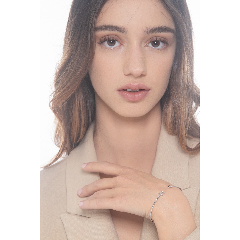 18k white gold rigid bracelet with letter N with diamonds