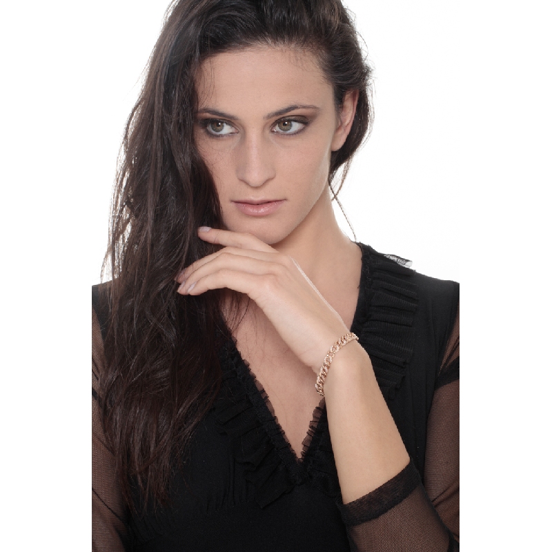 Bracciale groumette alternato in oro rosa 18k e diamanti