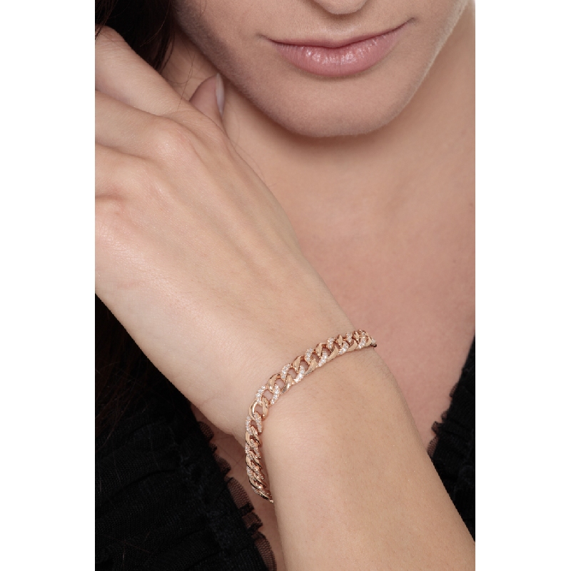 Bracciale groumette alternato in oro rosa 18k e diamanti