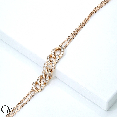 18k rose gold bracelet with groumette section with diamonds
