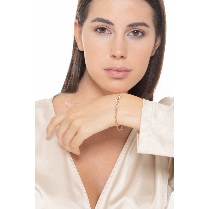 18k rose gold bracelet with groumette section with diamonds