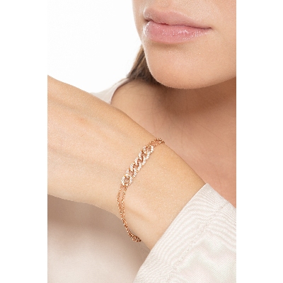 18k rose gold bracelet with groumette section with diamonds