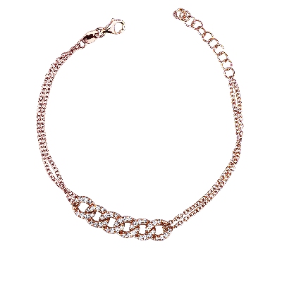 18k rose gold bracelet with groumette section with diamonds