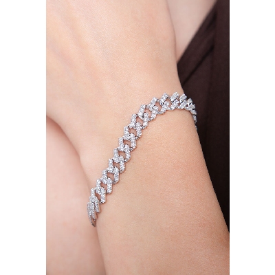 Bracciale Cuban Link in oro bianco 18k con Diamanti