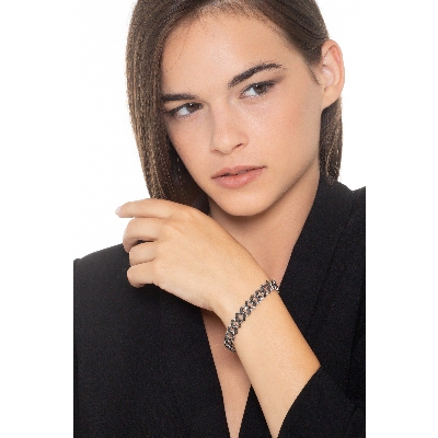 Bracciale maglia Cuban Link in oro bianco 18k con Diamanti neri. Punte brunite