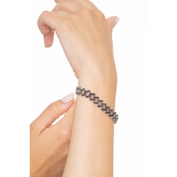 Bracciale maglia Cuban Link in oro bianco 18k con Diamanti neri. Punte brunite 2