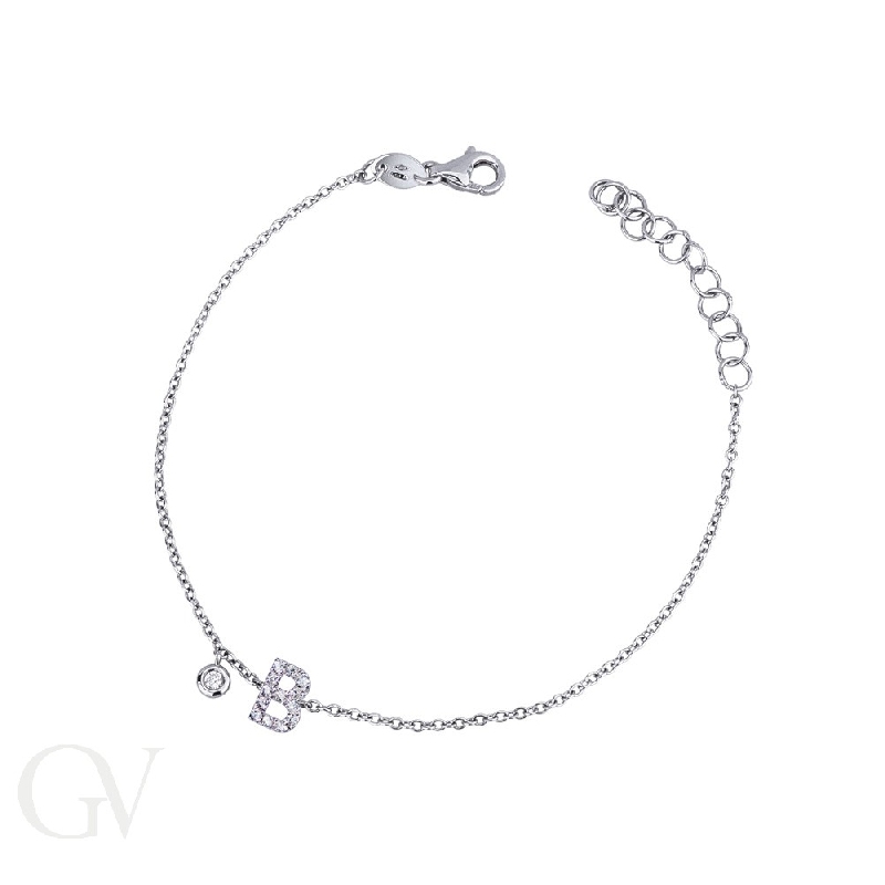 18k white gold bracelet with letter B with diamonds